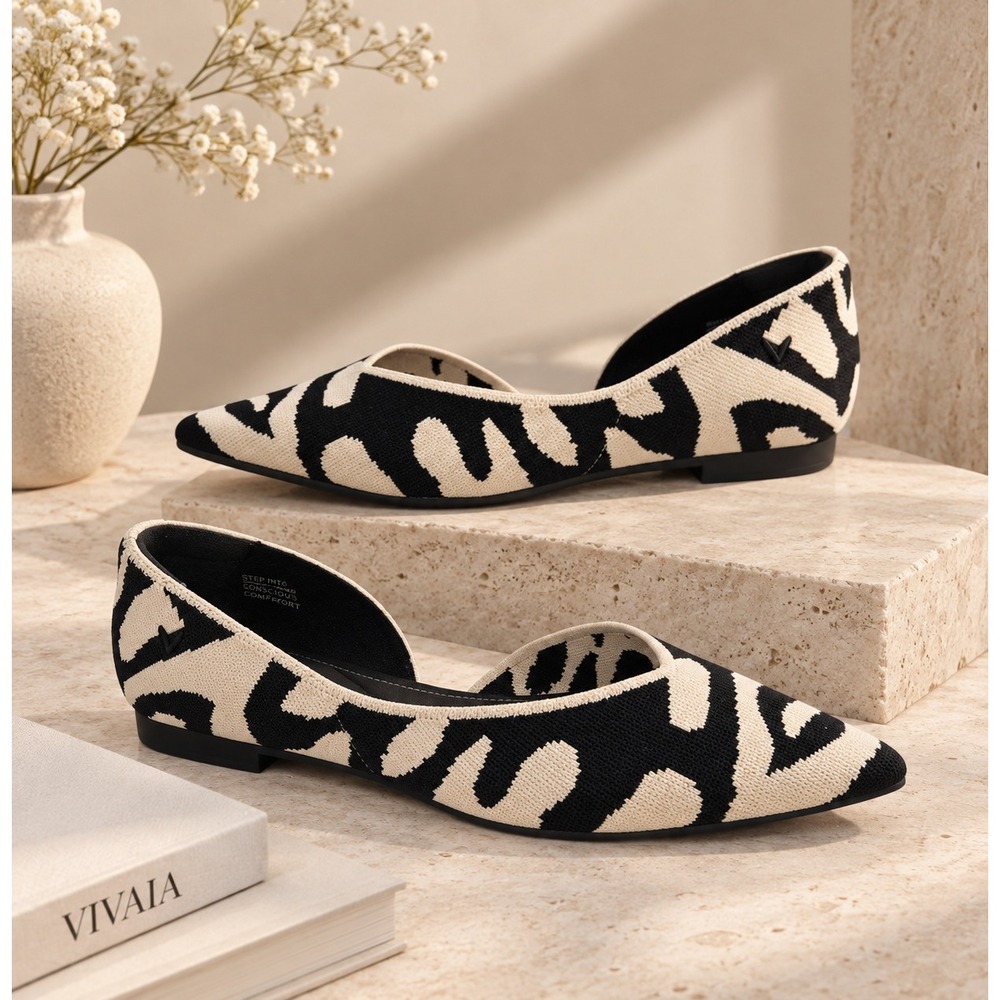 VIVAIA Margot Pointed Toe D'Orsay Flats Ecru Tiger Knit EU 39.5 US 8.5